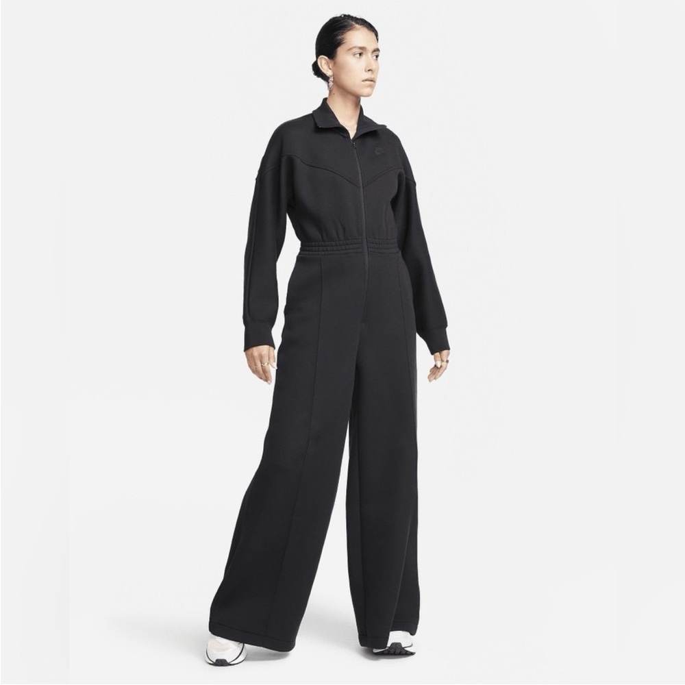 Nike Tech Fleece Windrunner Jumpsuit Black FB8798-010 Funnel Neck Wide Leg Small